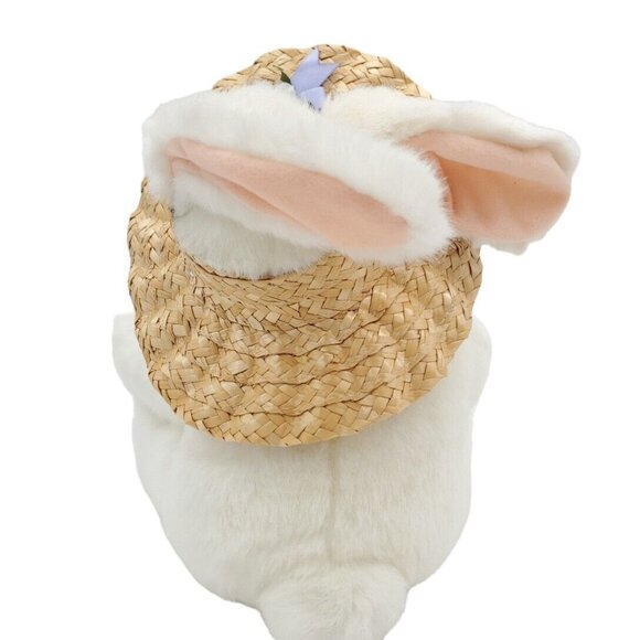 Hallmark Cards White Easter Bunny Rabbit Plush Stuffed Animal Straw Hat 12" VTG - Picture 6 of 8